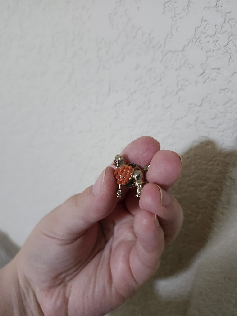 Gold-Tone Orange Beaded Turtle Small Pet Charm